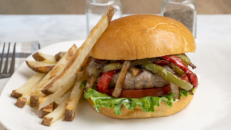 Sausage and pepper burger