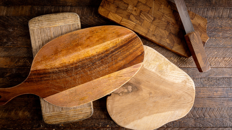 several wooden cutting boards
