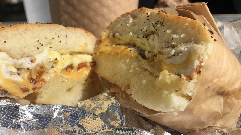 Breakfast sandwich in parchment paper