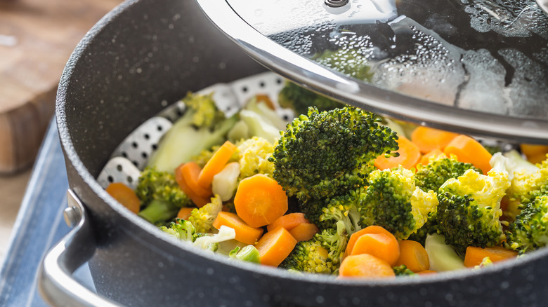 Pot of steamed vegetables