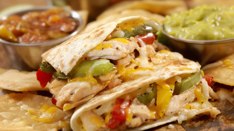 Plate of chicken quesadillas 