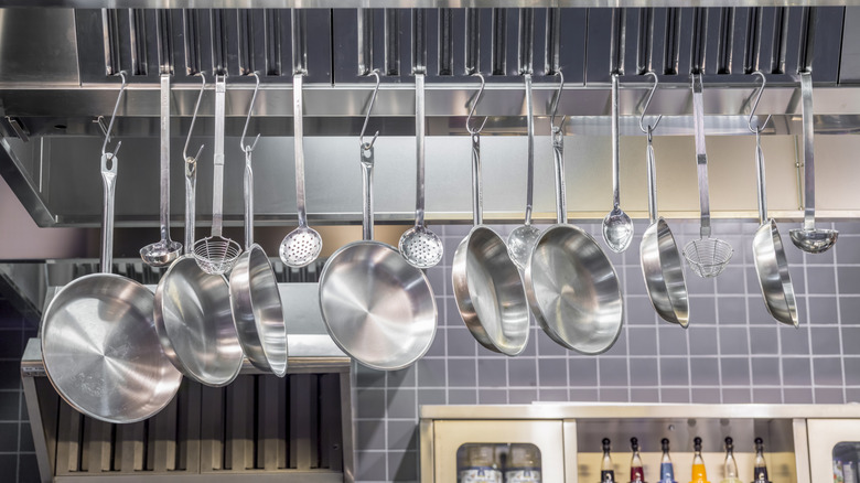 Cookware hanging in kitchen