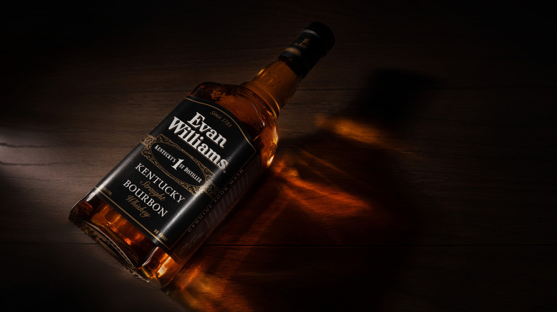 Bottle of Evan Williams on a wooden table