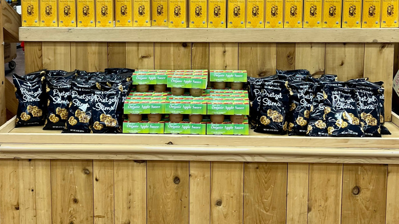 Endcap of Trader Joe's pretzel slims