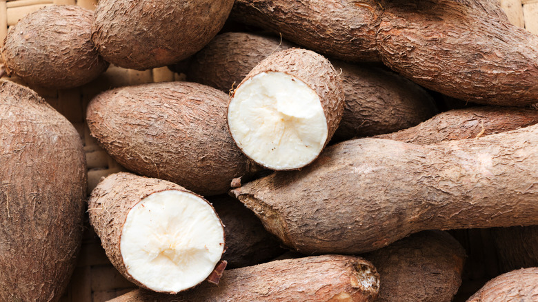 Yuca root split in half