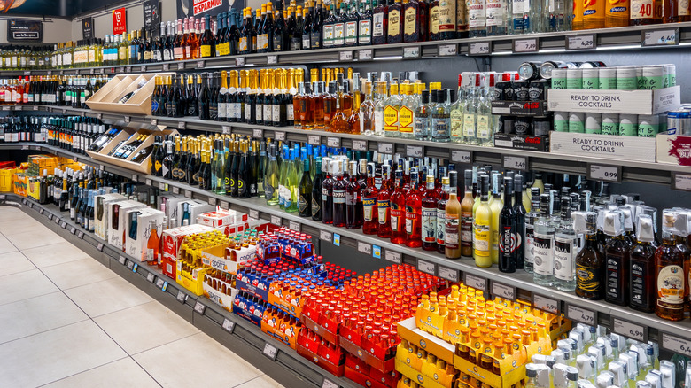 Aldi drinks aisle with various spirits on display