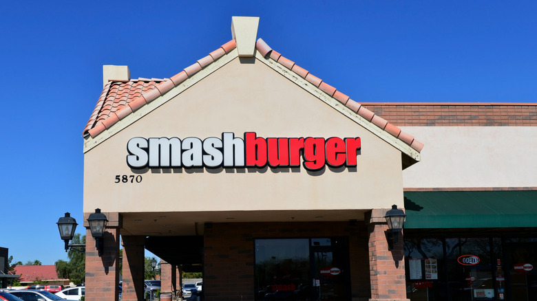 Smashburger location in front of blue sky