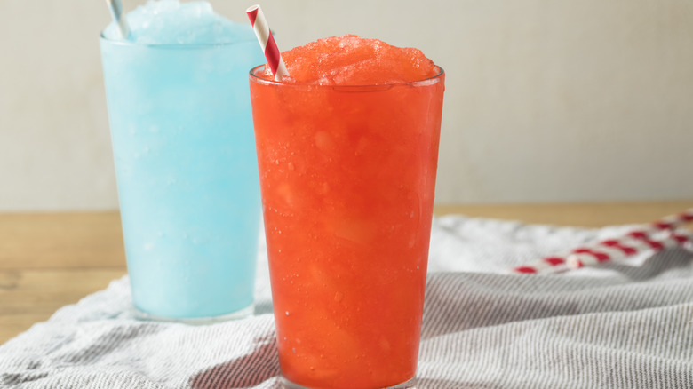 blue and red frozen slushies