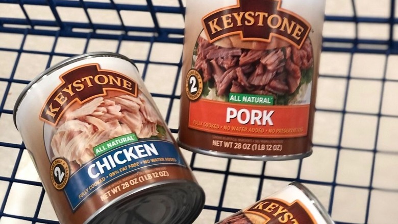 Canned tins from Keystone Meats in cart