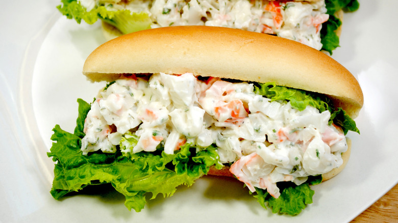 Seafood salad sandwich with lettuce