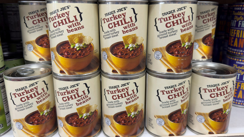 cans of trader joe's turkey chili with beans