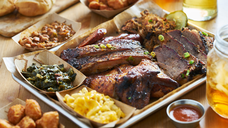 A tray of mouthwatering BBQ dishes