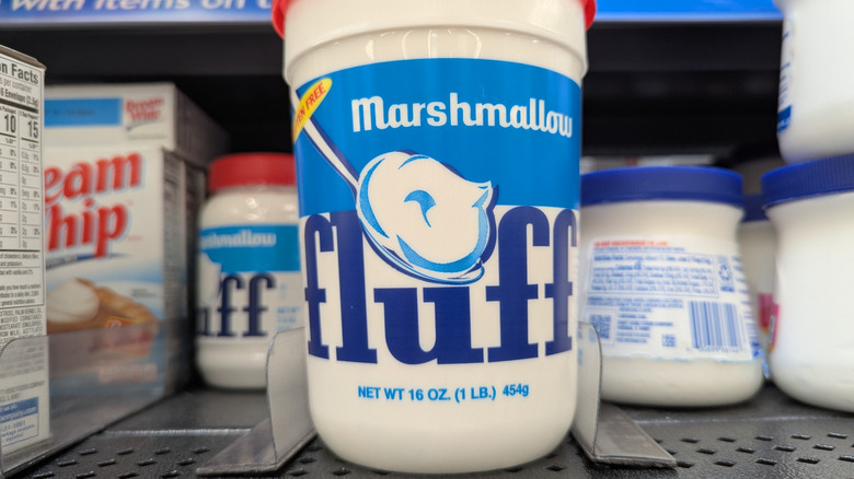 A tub of marshmallow fluff at the store
