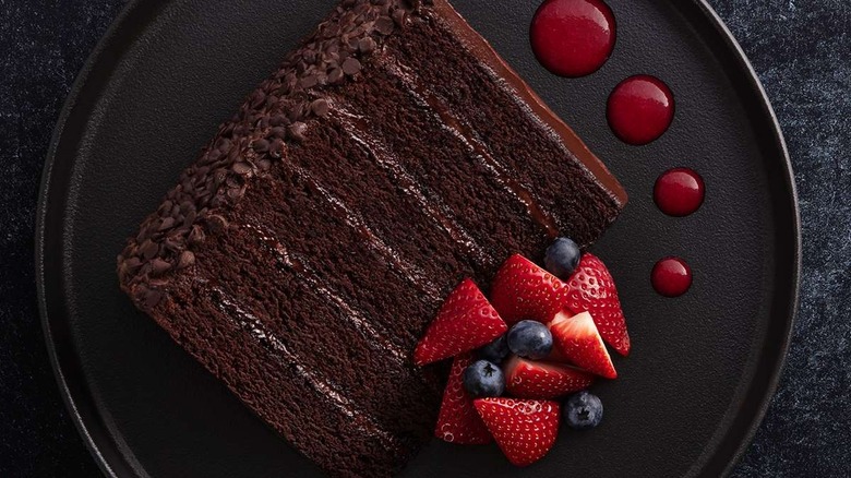 P.F. Chang's Great Wall of Chocolate Cake with fresh berries
