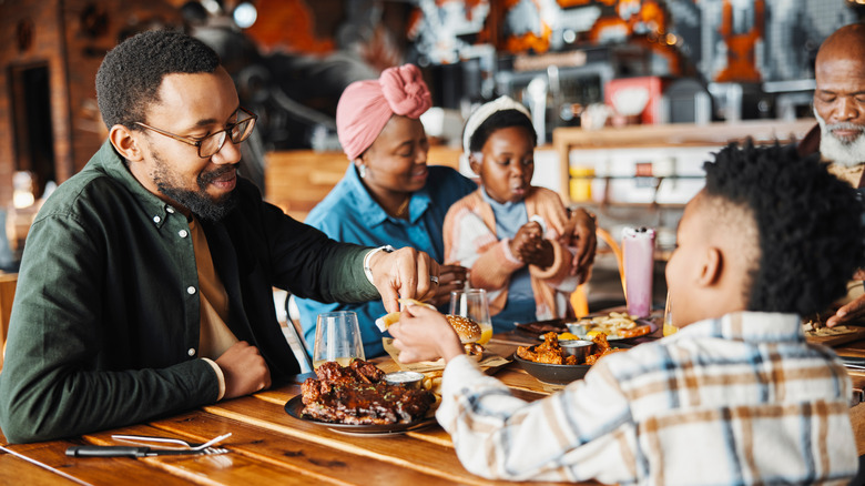 A family eating at a restaurant