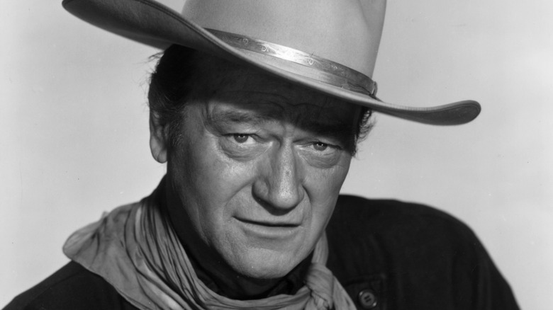 A black and white photo of John Wayne