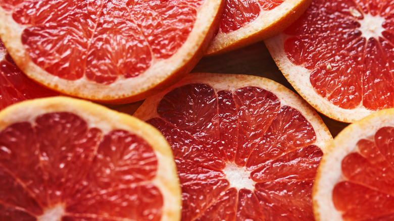 Closeup of layered grapefruit slices