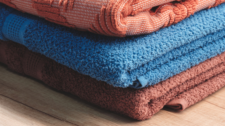 Colorful towels folded and stacked