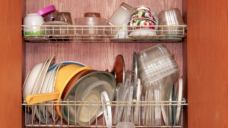 Cluttered kitchen cabinet