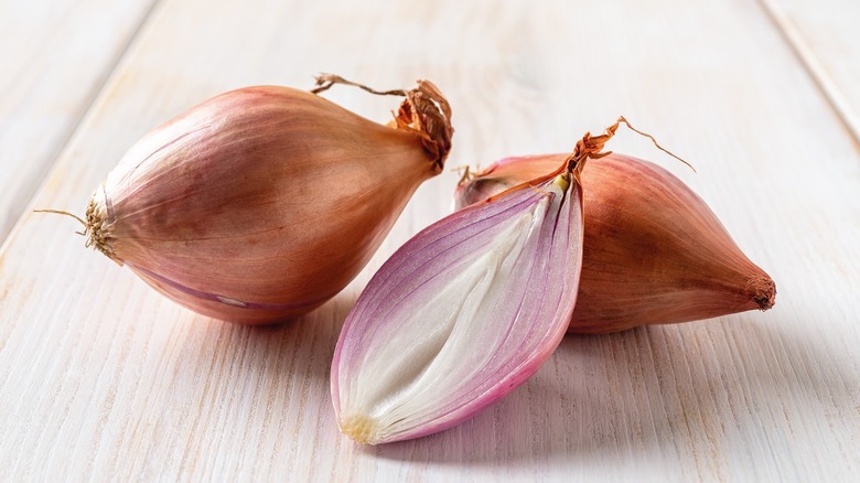 Shallots on a white table