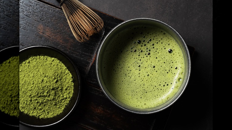 A small bowl of matcha powder