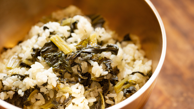 Collard greens mixed with rice