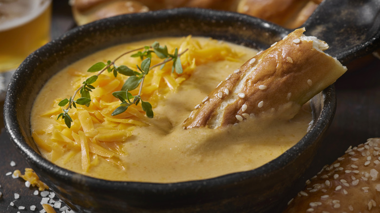 Cheese sauce with a pretzel