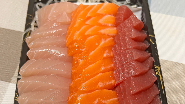 Swordfish, salmon, and tuna sashimi