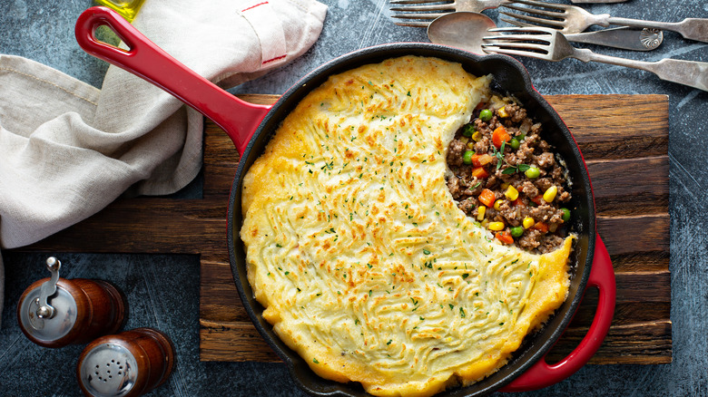 Skillet of Shepherd's Pie from above