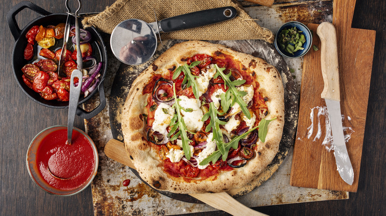 A freshly baked pizza.
