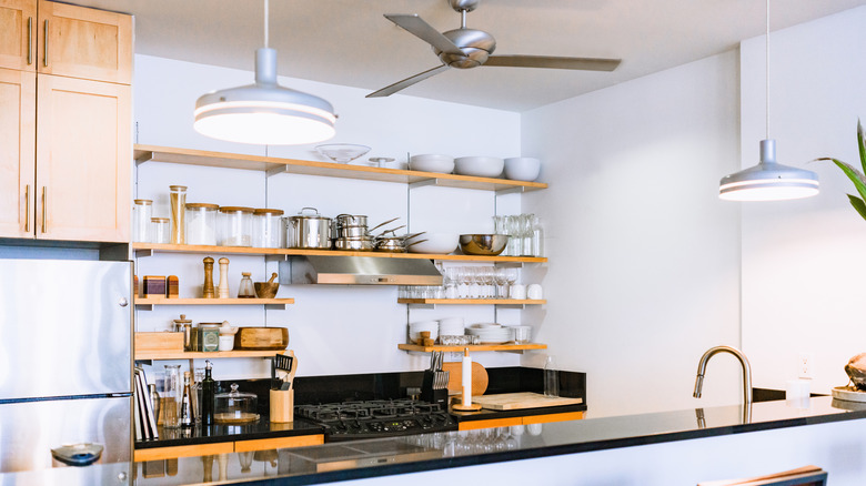 Modern kitchen with open shelves