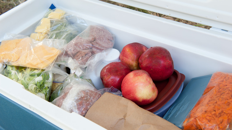 A cooler filled with food