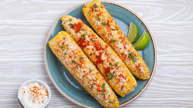 A plate of Mexican street corn