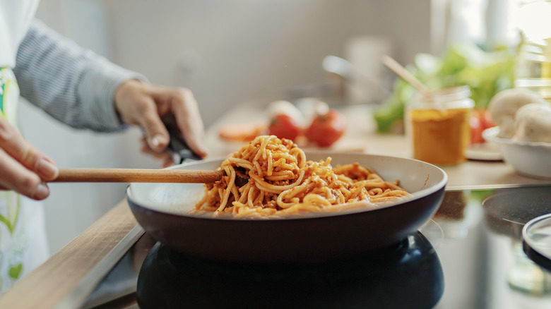 Pasta cooked on stovetop