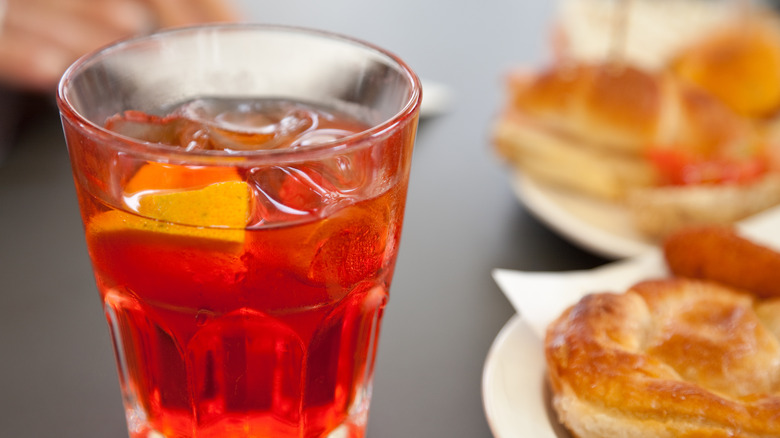 Icy glass of Aperol spritz
