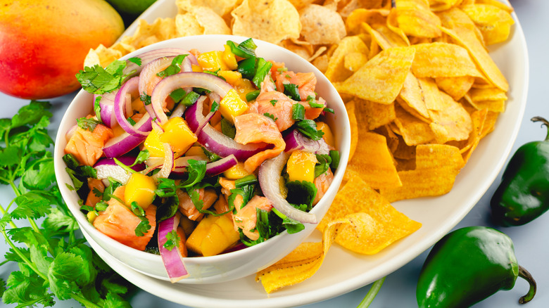 Salmon and mango ceviche