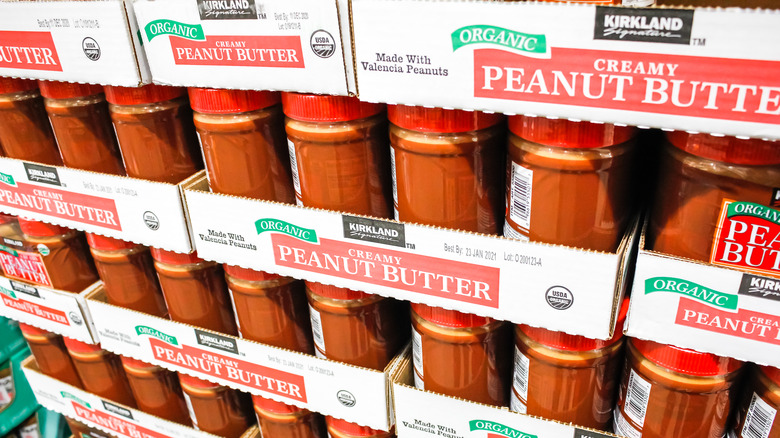 Crates of Kirkland peanut butter