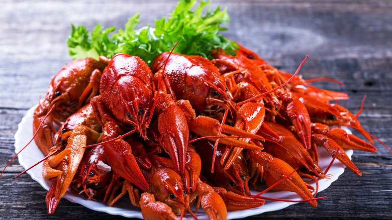 Plate of boiled crawfish.