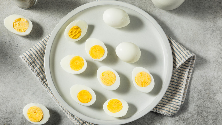 A plate of hard-boiled eggs