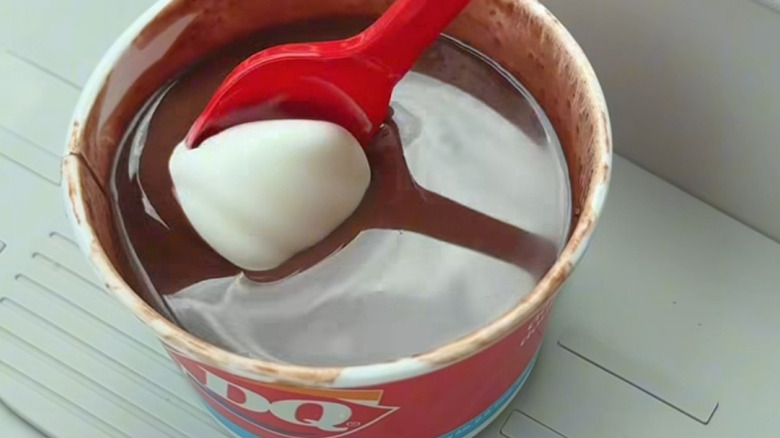 spoonful of DQ soft serve in side of hard shell