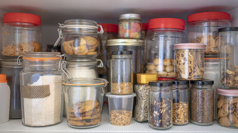 Food containers on shelf