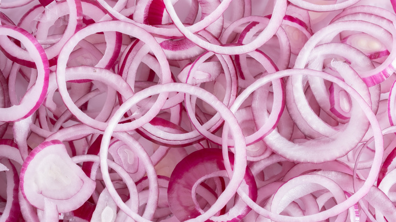 Close up of sliced raw red onions
