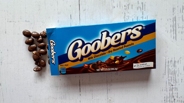 Goobers candy on white surface