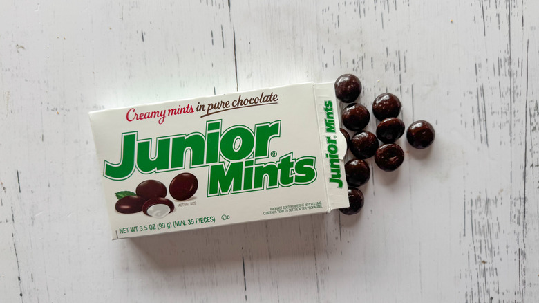 Junior Mints box on white surface