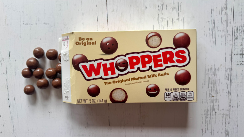 Whoppers candy on white surface