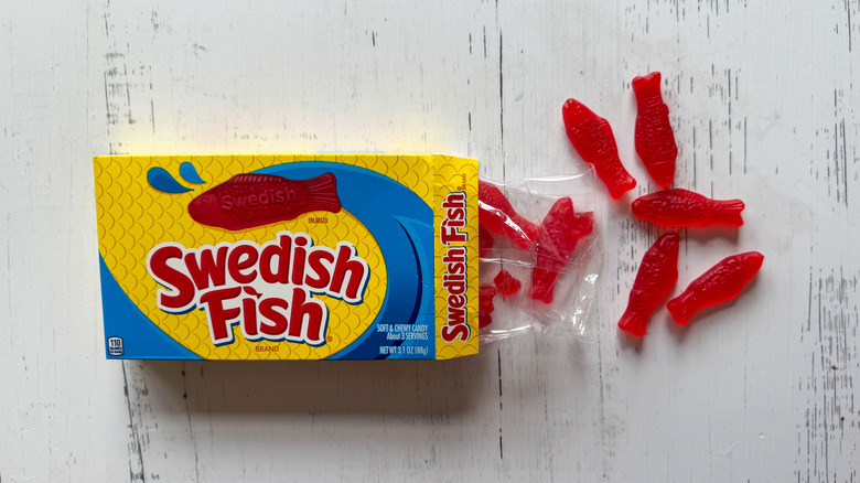 Box of Swedish Fish on white background
