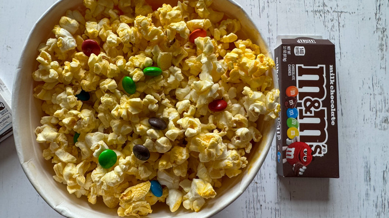 Popcorn with M&M's candy in it