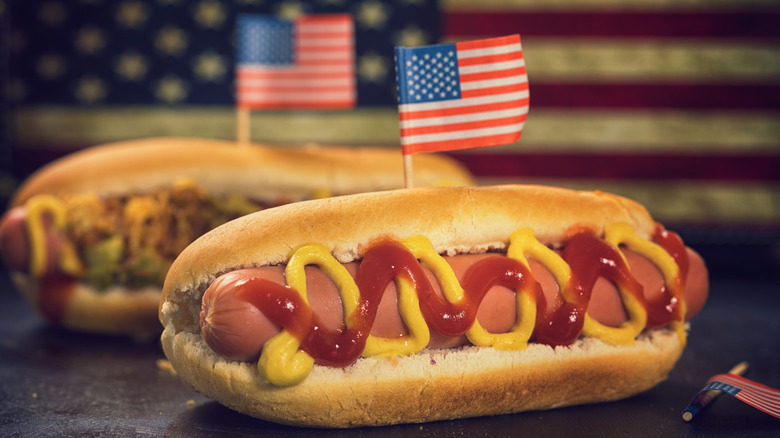 Hot dogs with American flags