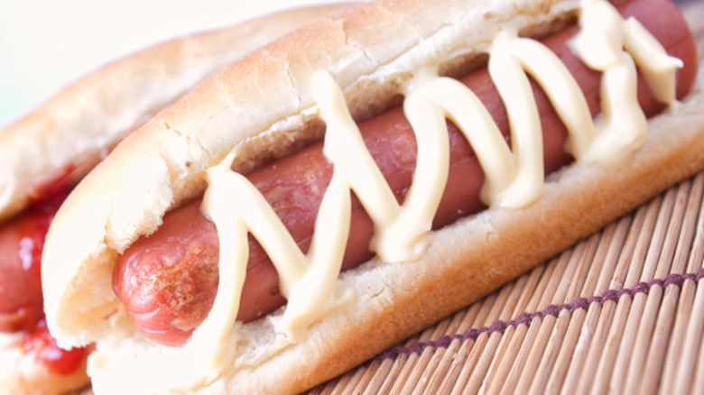 Mayonnaise on a hot dog