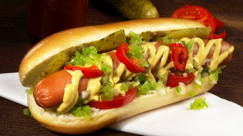 Hot dog with chopped peppers